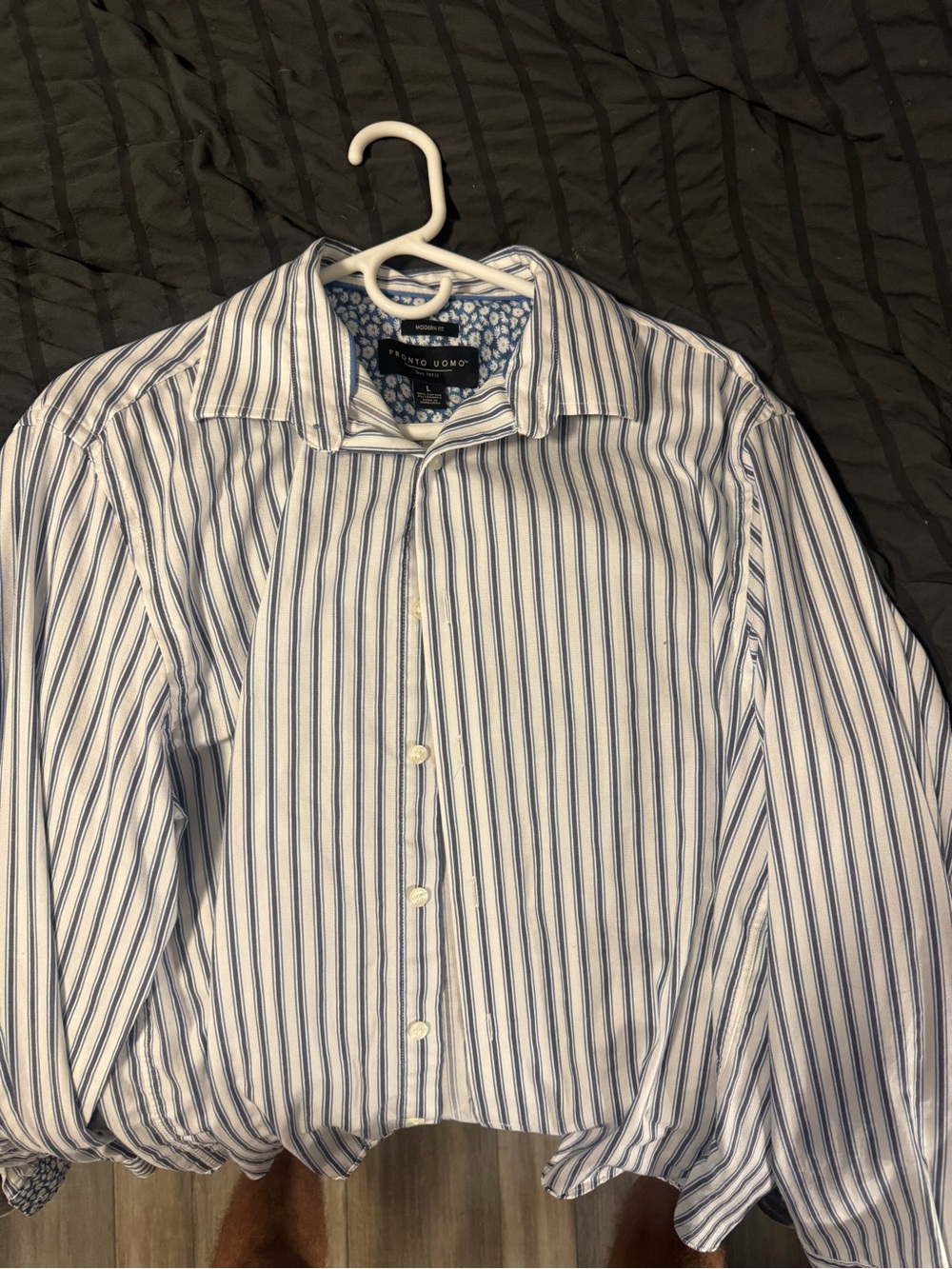 Pronto Uomo White Dress Shirt with Blue Stripes